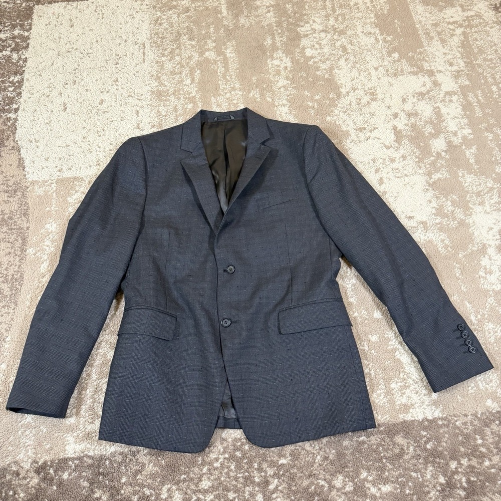 John Varvatos Blazer Mens 46R Dark Gray Wool Mohair Sport Coat Jacket Plaid